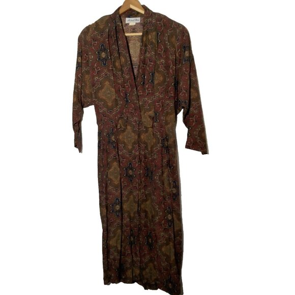 Michael Blair Dress Sz 6 Vintage Brown Maroon Paisley Vintage 90s Low Cut V Neck - Picture 1 of 16
